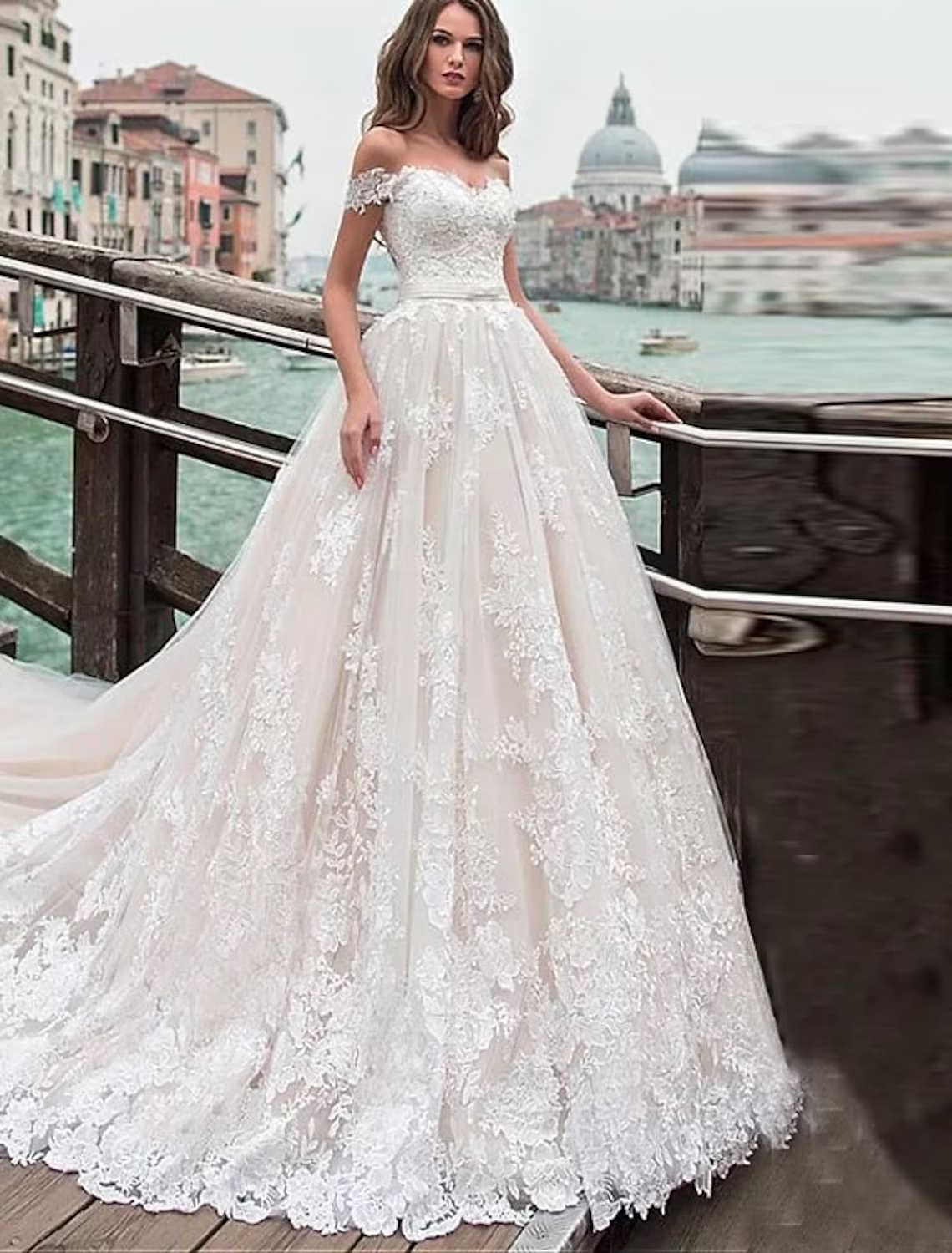 Engagement Formal Wedding Dresses Chapel Train Ball Gown Short Sleeve Off Shoulder With Appliques