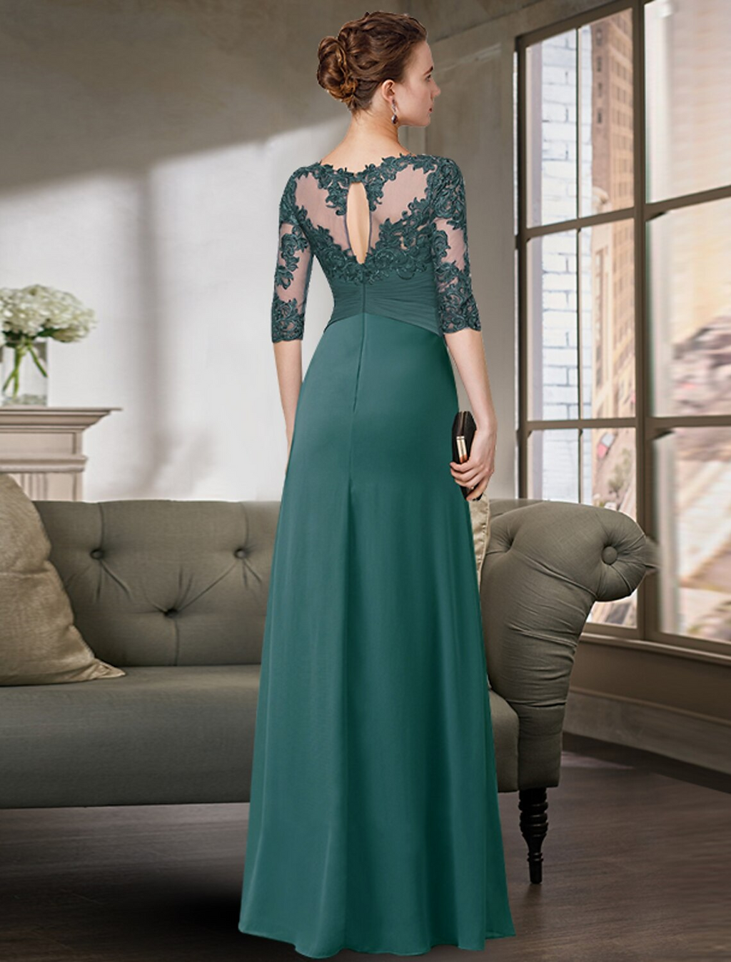 Mother of the Bride Dress Simple Elegant Floor Length Half Sleeve with Pleats