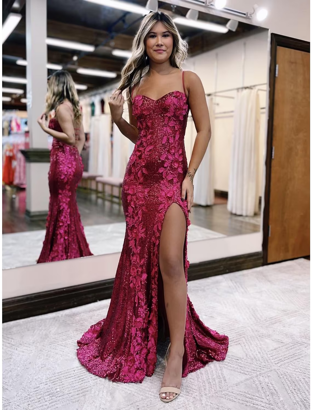 Mermaid / Trumpet Evening Gown Sexy Dress Formal Sweep / Brush Train Sleeveless Spaghetti Strap Backless with Appliques