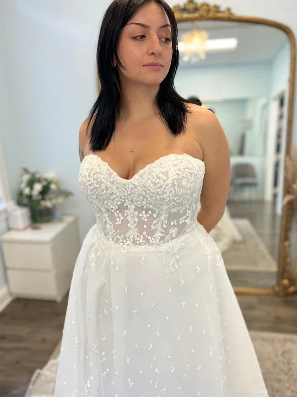 Applique Bodice A Line Wedding Dresses With Side Slit