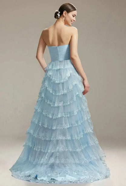 Graceful Stylish Refined Beautiful Elegant Sequin A-Line Strapless Sleeveless Floor-Length Prom Dress