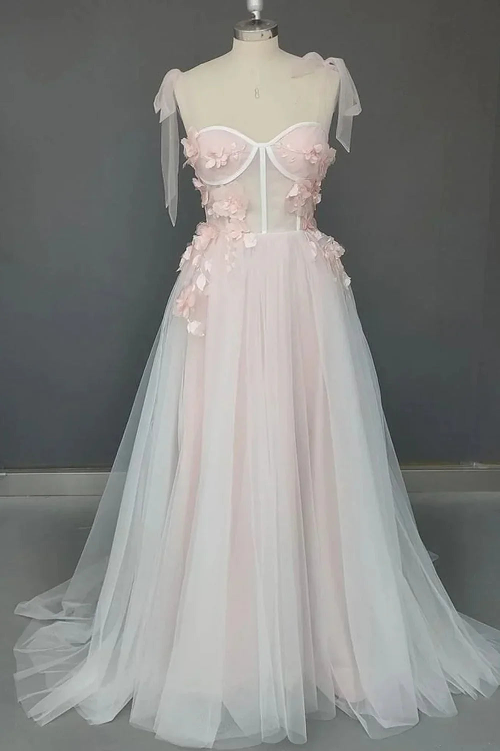 Sweetheart Applique Open Back Long with Flowers