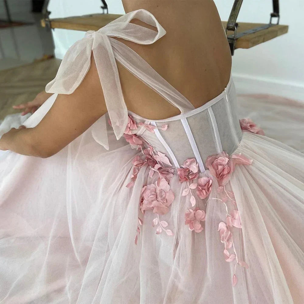 Sweetheart Applique Open Back Long with Flowers