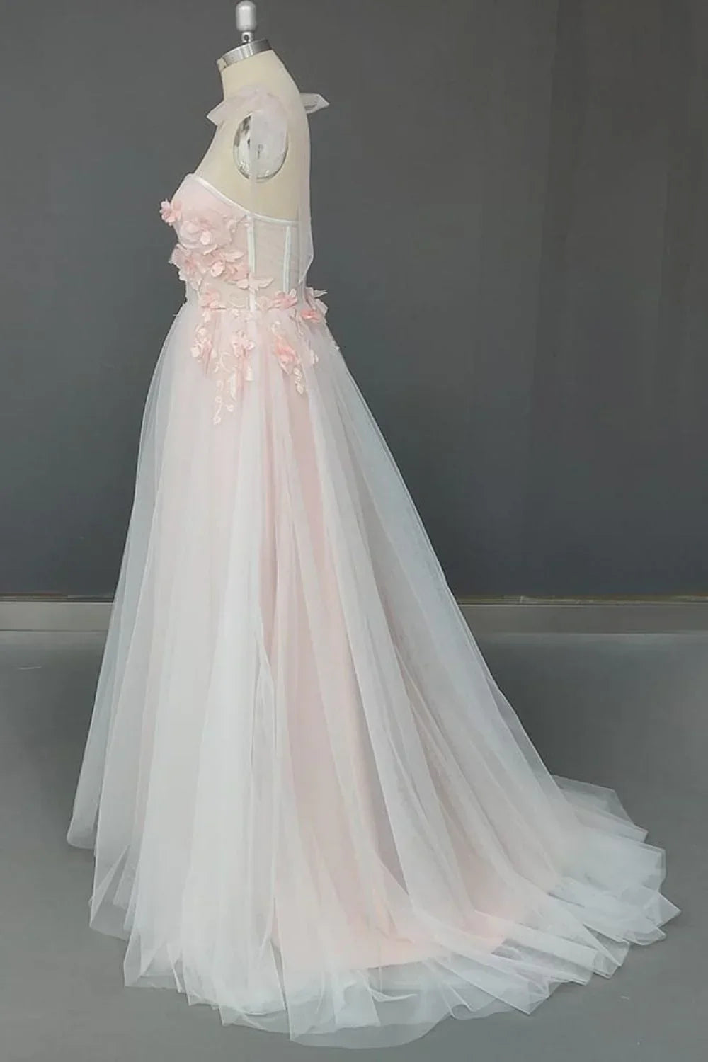 Sweetheart Applique Open Back Long with Flowers