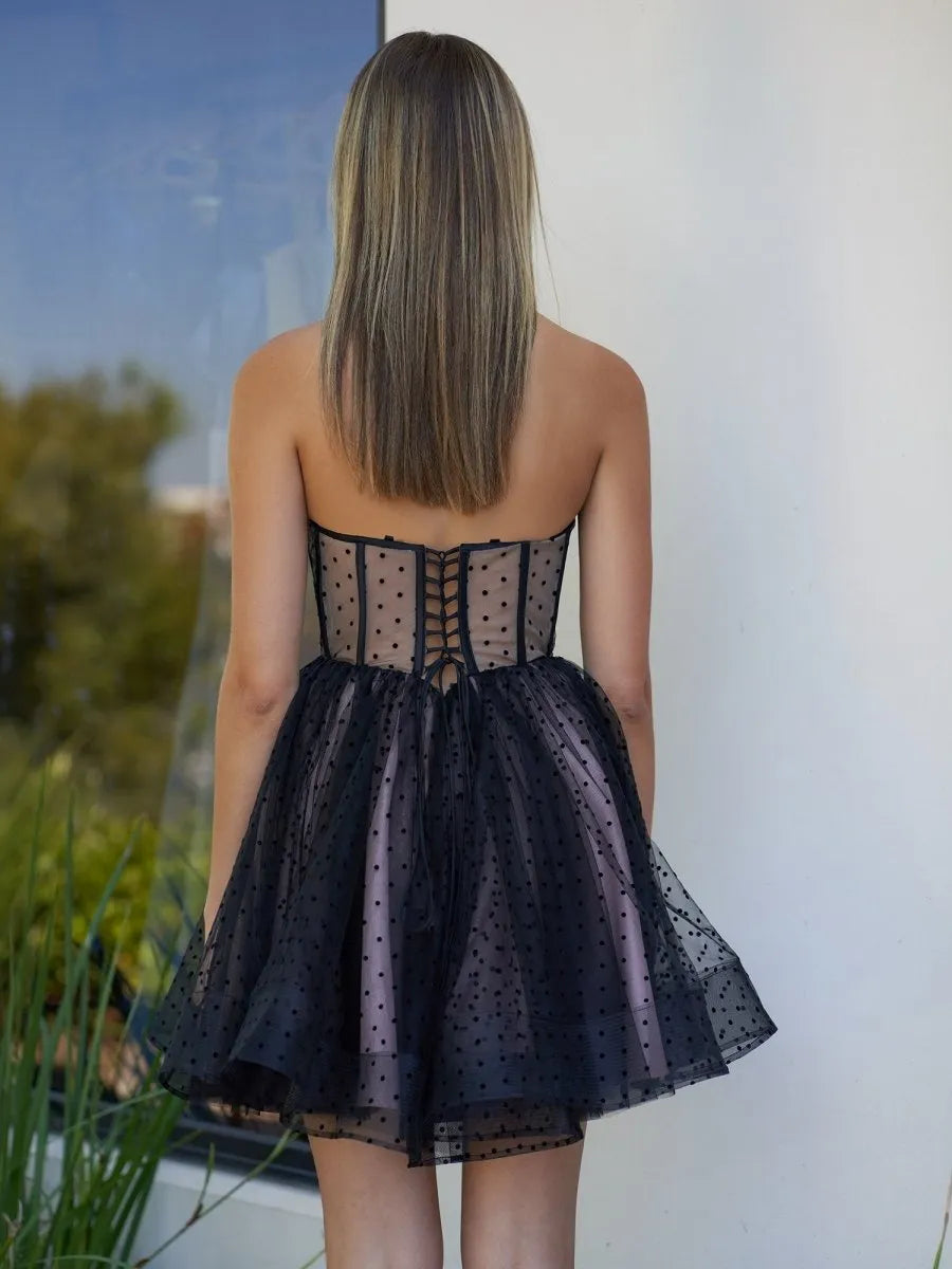 Dotted Corset Short Homecoming Dress