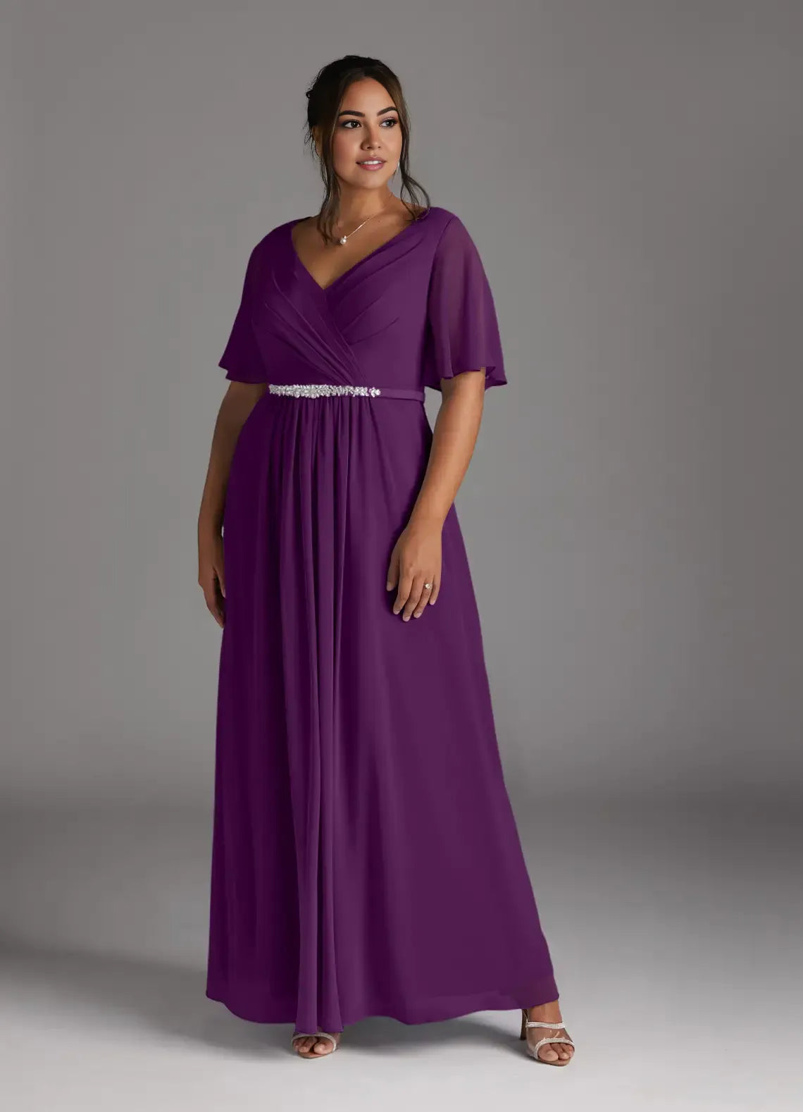 Stylish Elegant Chiffon A-Line V-Neck Pleated Mini Mother of the Bride Dress