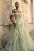 Sage Green Off-Shoulder Corset Beaded Long Wedding Dress
