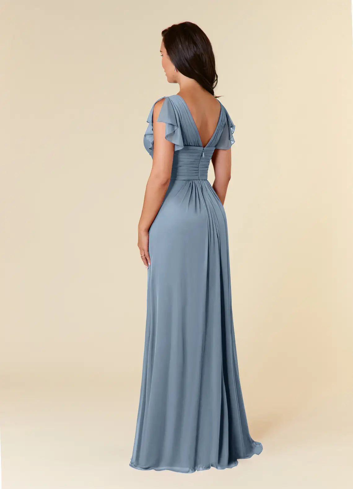 Elegant Dusty Blue A-Line V-Neck Short Sleeve Floor-Length Mother of the Bride Dress