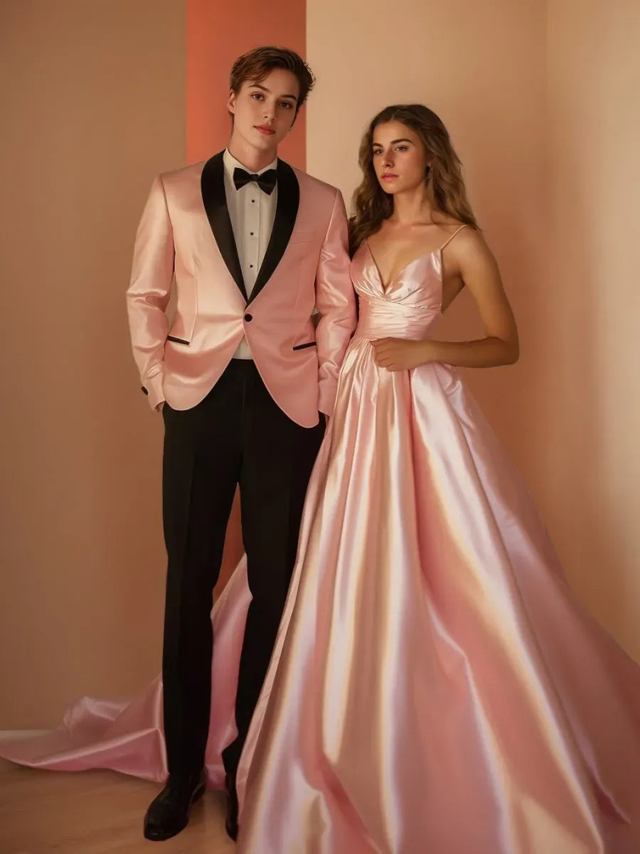 Princess Spaghetti Straps V-Neck Floor-Length Ruched Prom Dresses