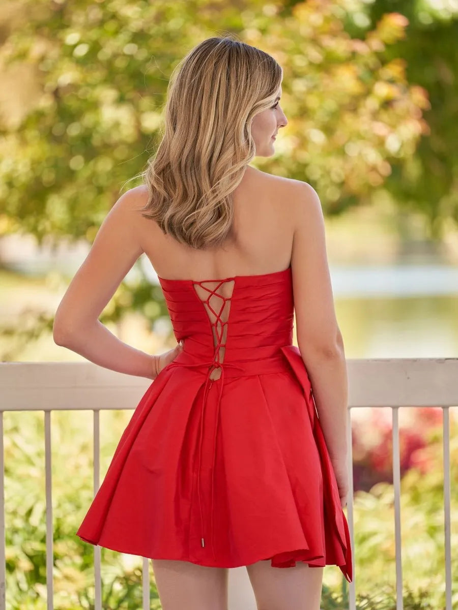 Red Strapless Mini Homecoming Dress with Bow