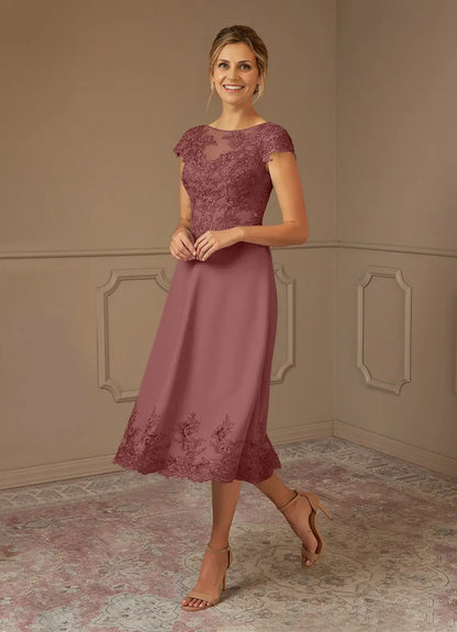 Timeless Chic Elegant Lace A-Line Illusion Midi Mother of the Bride Dress