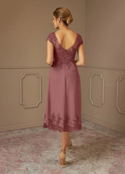 Timeless Chic Elegant Lace A-Line Illusion Midi Mother of the Bride Dress