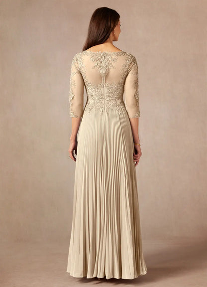 Elegant Champagne Chiffon A-Line Scoop Neck Floor-Length Mother of the Bride Dress