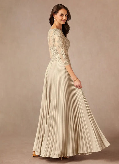 Elegant Champagne Chiffon A-Line Scoop Neck Floor-Length Mother of the Bride Dress