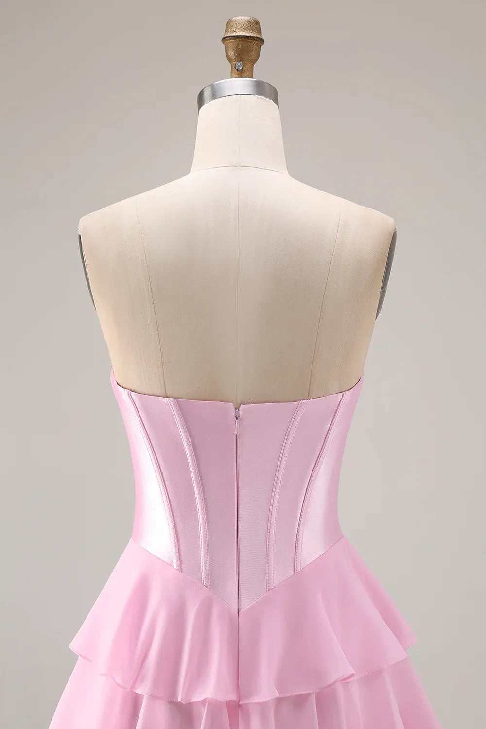 Strapless Corset Tiered Ruffle Blush Maxi Prom Dress With Slit
