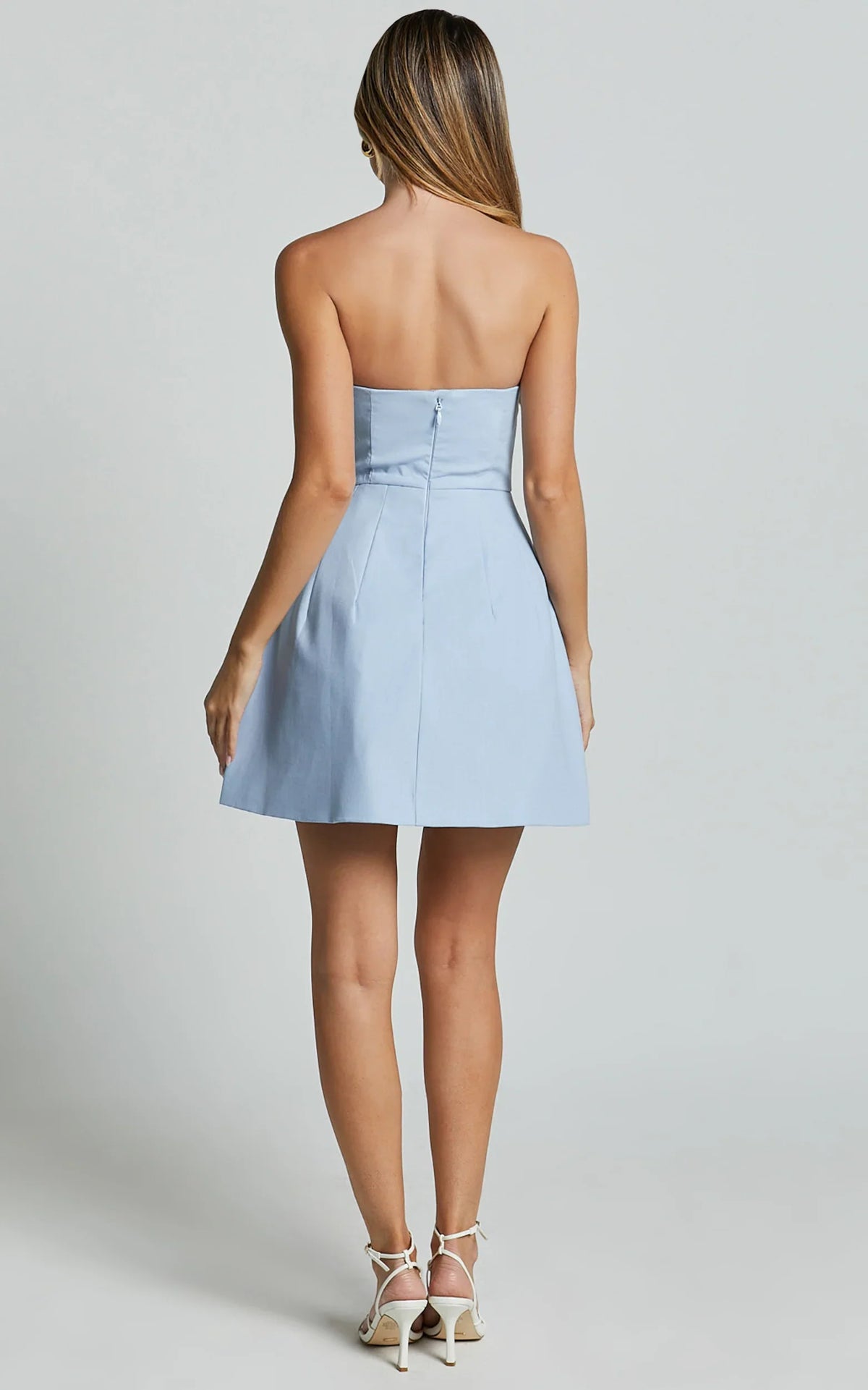 Sophisticated Graceful Stylish Refined Elegant Blue A-Line Strapless Sleeveless Knee-Length Homecoming Dress