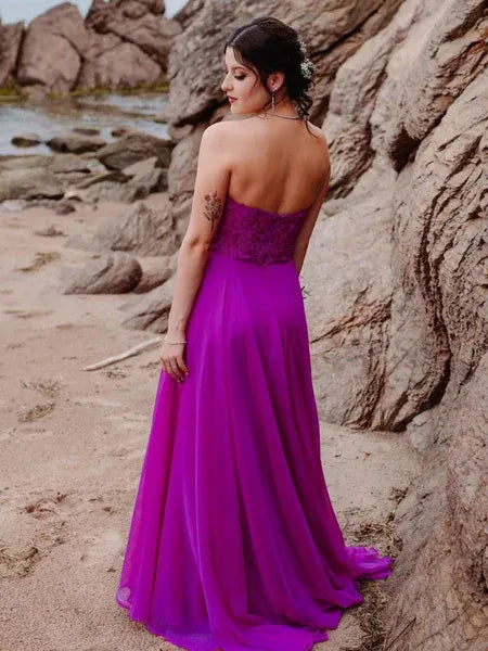 Strapless Applique Fuchsia Long Prom Dress Hot Sale