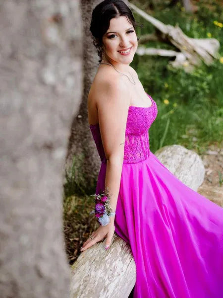 Strapless Applique Fuchsia Long Prom Dress Hot Sale
