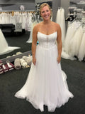 White Strapless Appliqued Floor-Length Wedding Dress