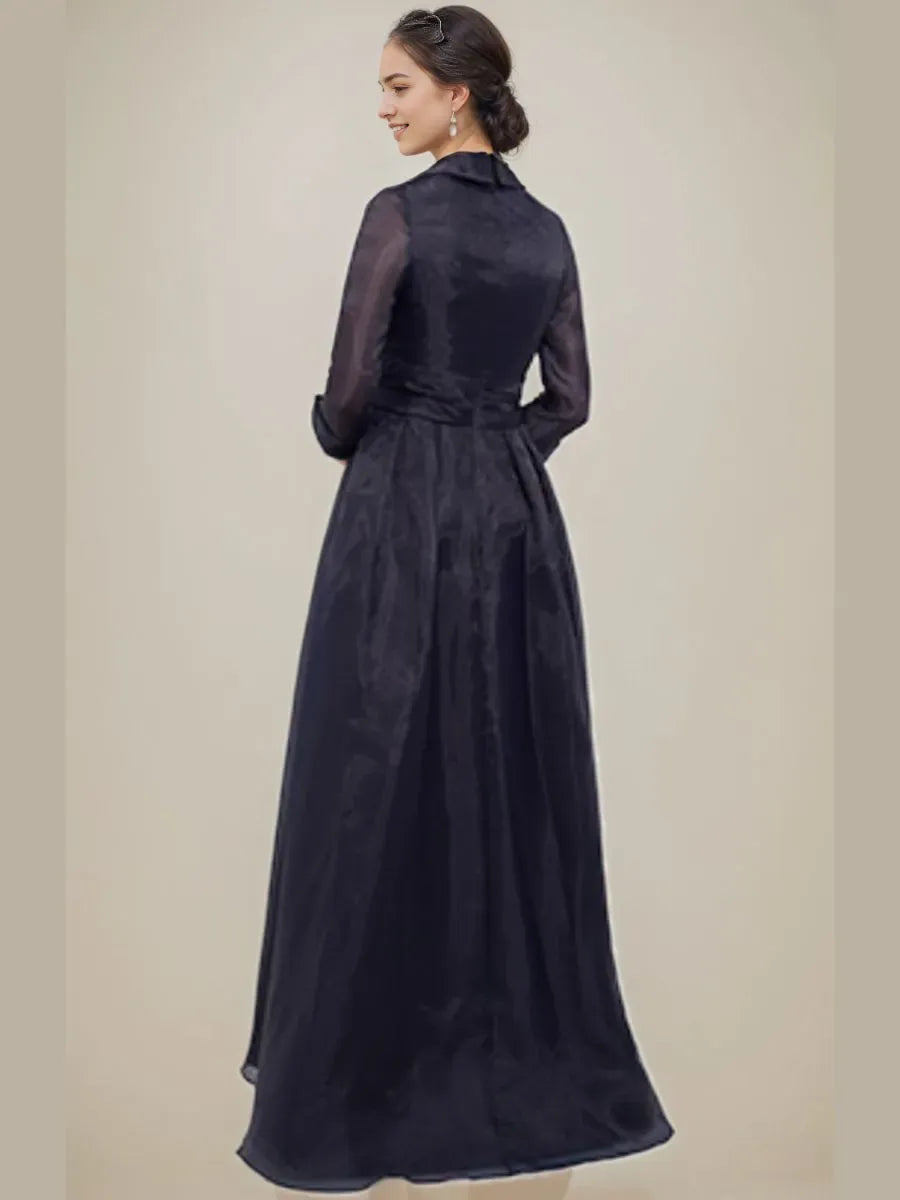 V-Neck 3/4 Sleeves Floor-Length Mother Of The Bride Dresses with Appliques Side Slit