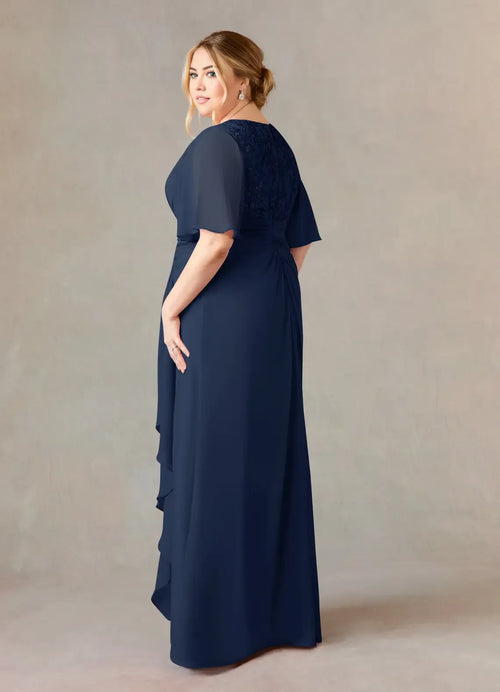 Beautiful Elegant Chiffon A-Line V-Neck Pleated Floor-Length Mother of the Bride Dress