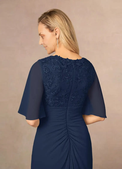 Chic Elegant Chiffon A-Line V-Neck Pleated Floor-Length Mother of the Bride Dress