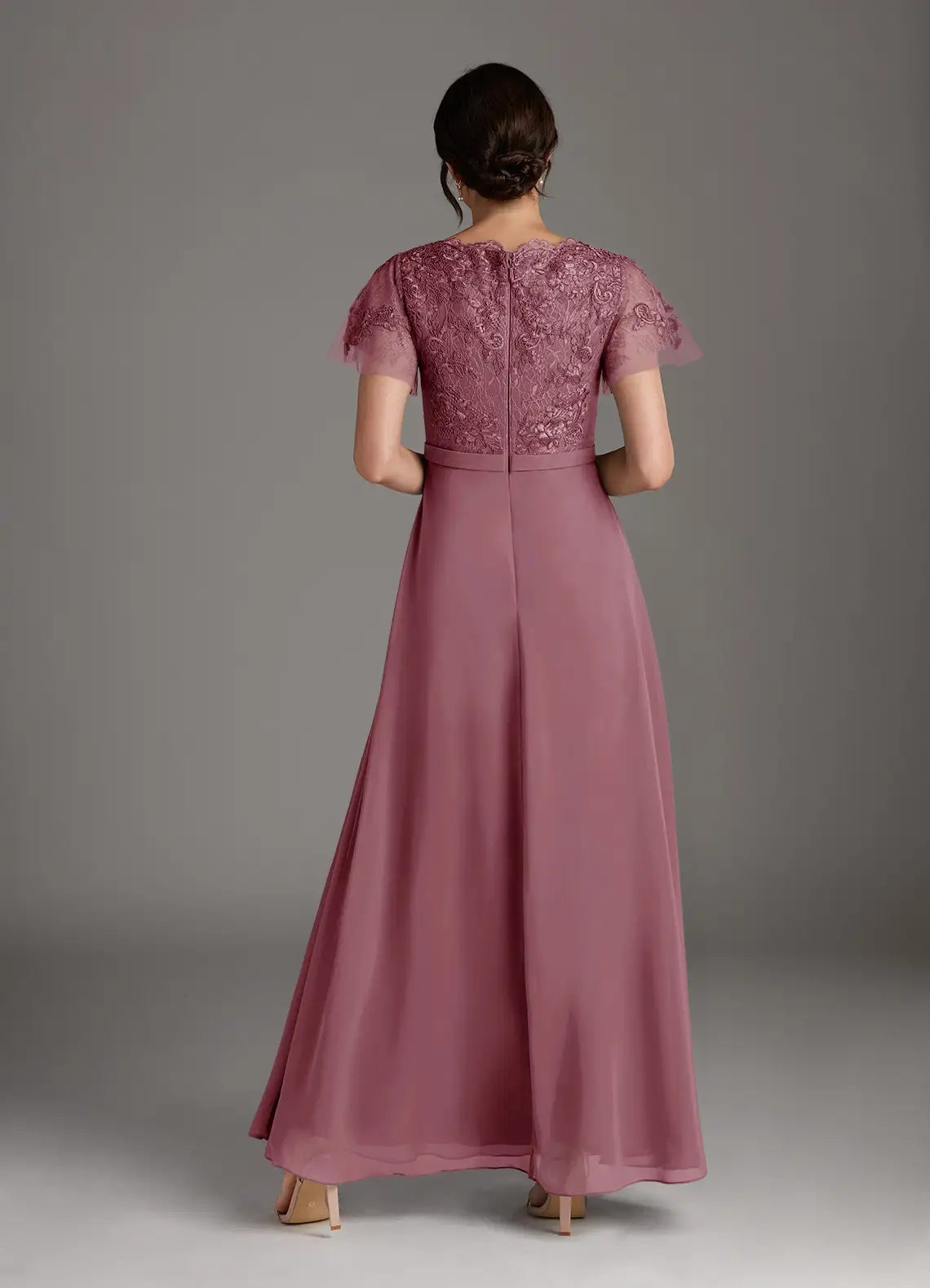 Sophisticated Elegant Mauve Chiffon A-Line V-Neck Floor-Length Mother of the Bride Dress