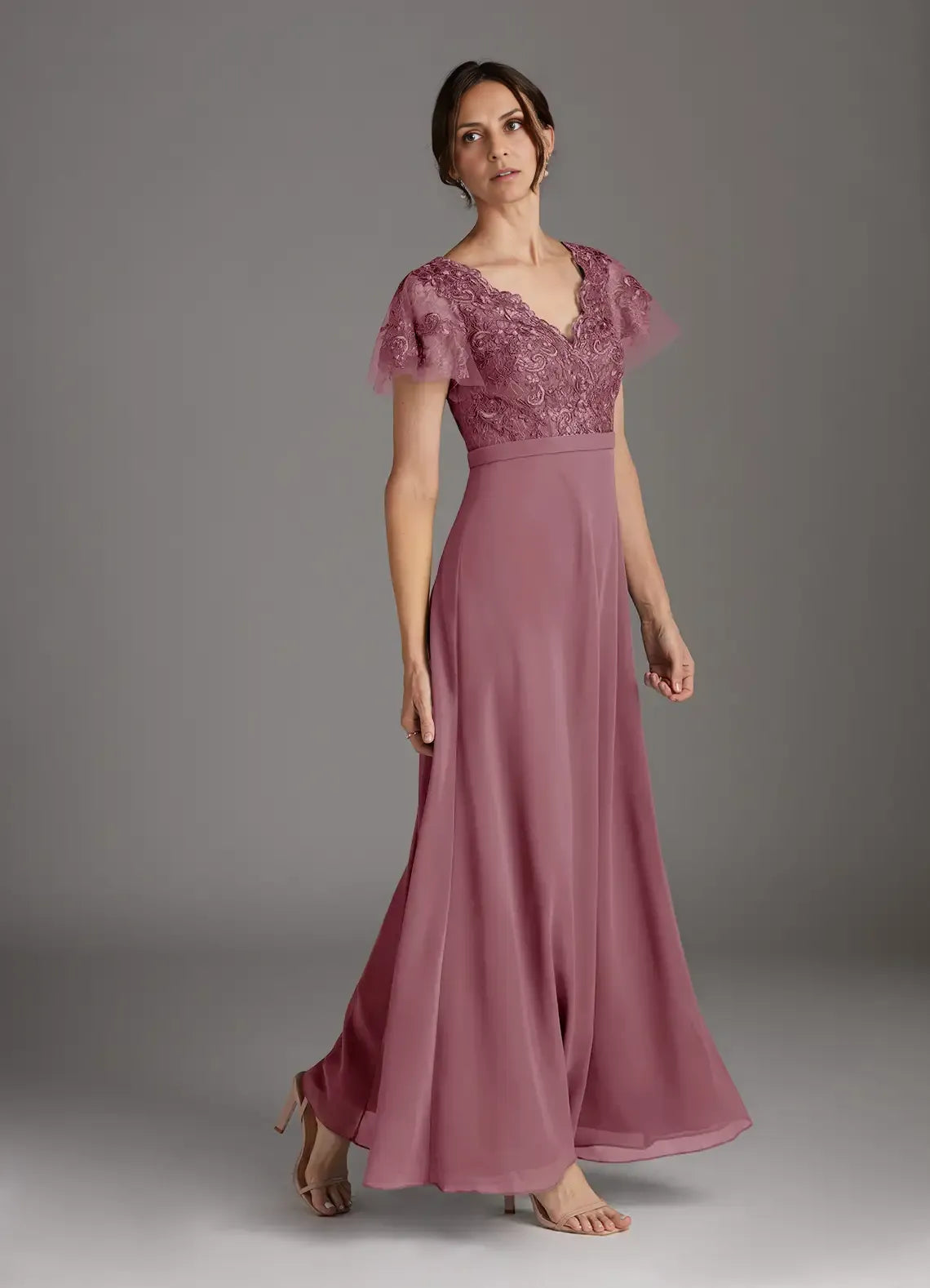Sophisticated Elegant Mauve Chiffon A-Line V-Neck Floor-Length Mother of the Bride Dress