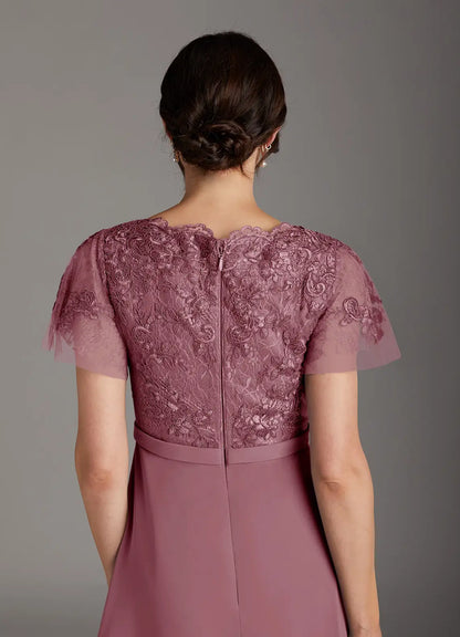 Sophisticated Elegant Mauve Chiffon A-Line V-Neck Floor-Length Mother of the Bride Dress