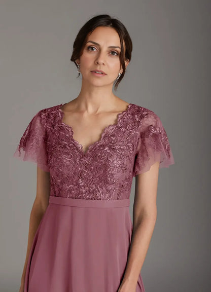 Sophisticated Elegant Mauve Chiffon A-Line V-Neck Floor-Length Mother of the Bride Dress