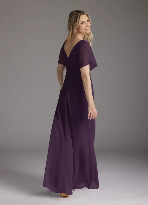Beautiful Elegant Chiffon A-Line V-Neck Pleated Floor-Length Mother of the Bride Dress
