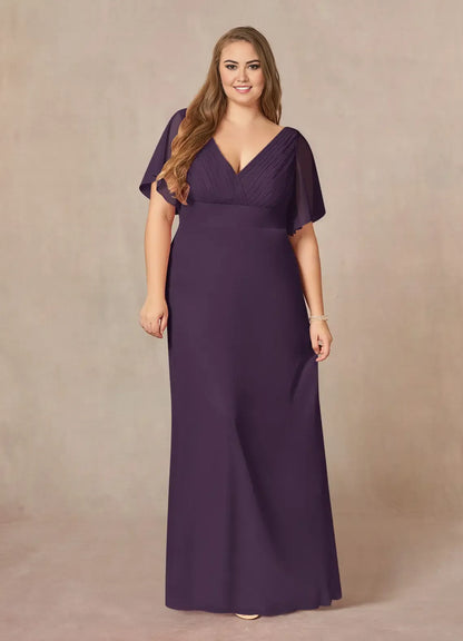 Stylish Elegant Chiffon A-Line V-Neck Pleated Floor-Length Mother of the Bride Dress