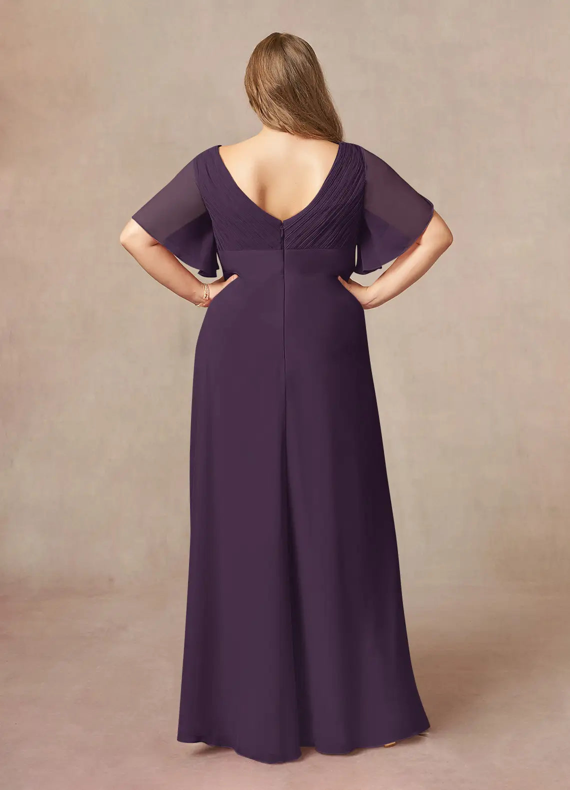 Stylish Elegant Chiffon A-Line V-Neck Pleated Floor-Length Mother of the Bride Dress