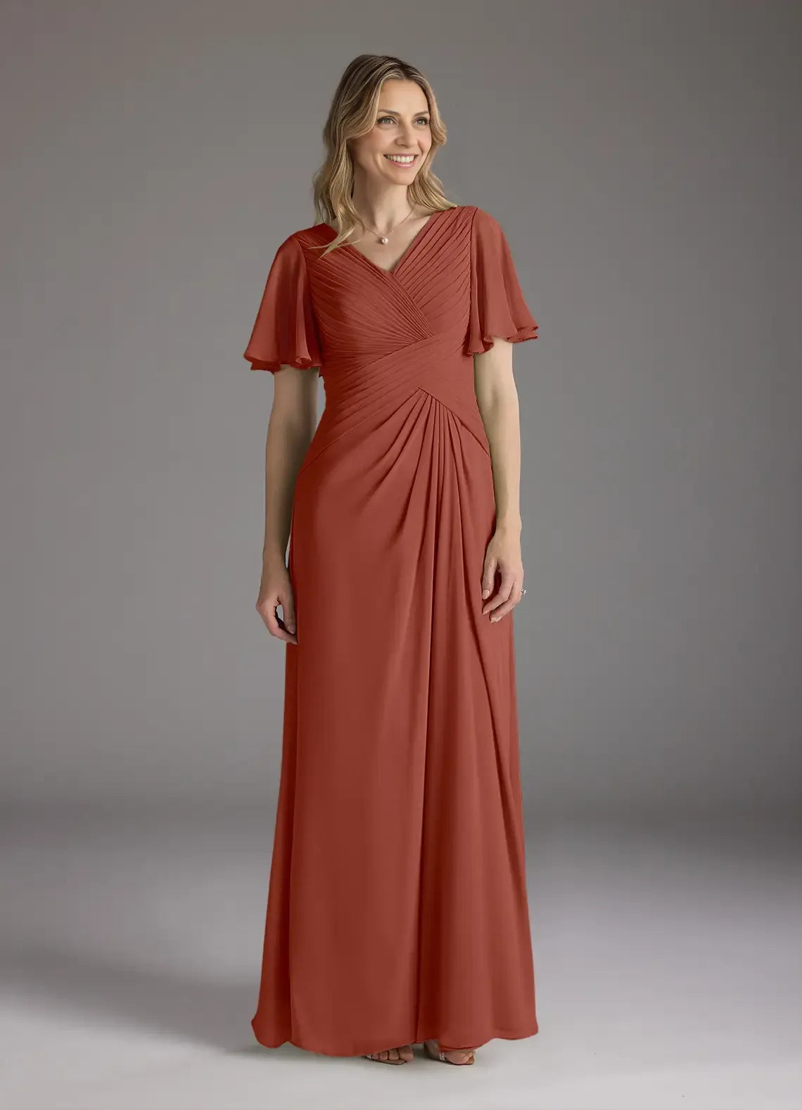 Refined Beautiful Timeless Special Occasion Elegant Chiffon A-Line V-Neck Ruffle Evening Dress