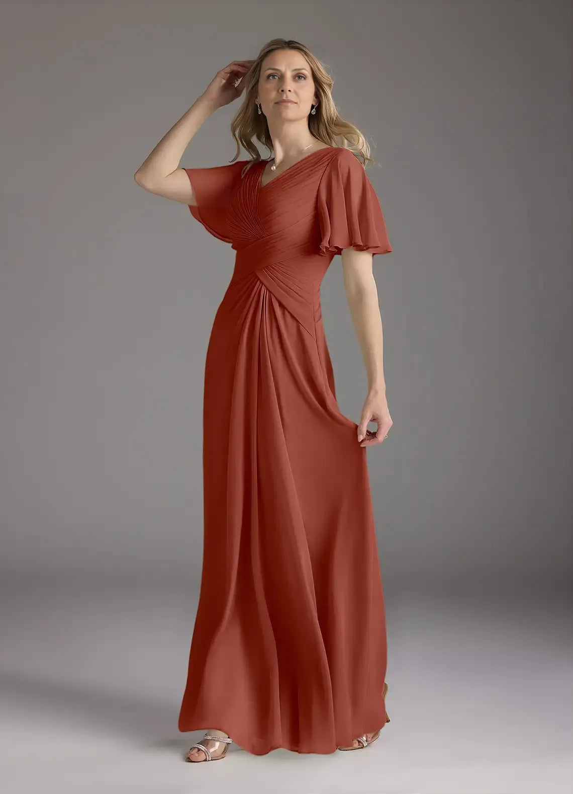 Refined Beautiful Timeless Special Occasion Elegant Chiffon A-Line V-Neck Ruffle Evening Dress