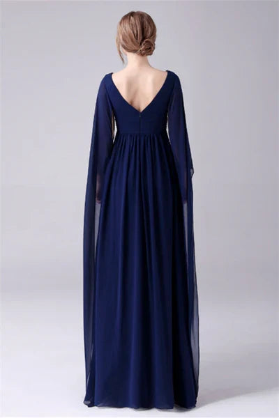 V-neck Floor Length Long sleeves Backless mother's dress