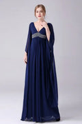 V-neck Floor Length Long sleeves Backless mother's dress