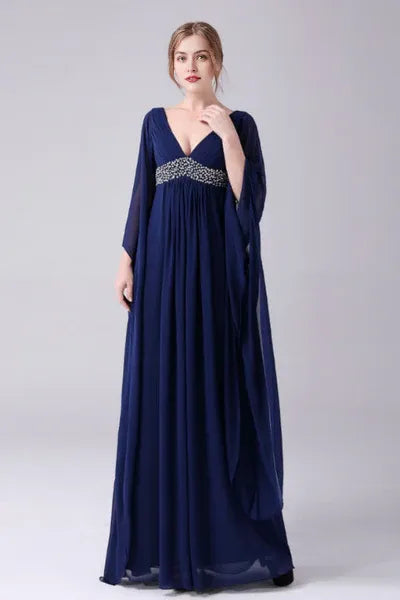 V-neck Floor Length Long sleeves Backless mother's dress