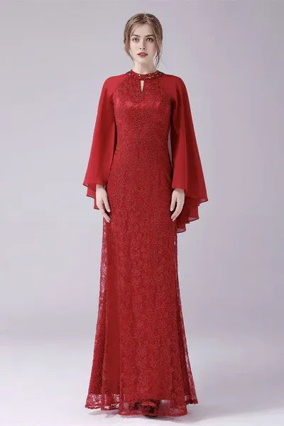 ankle-length high collar mother's dress