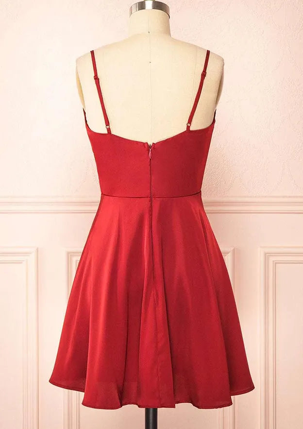Cowl Neck Sleeveless Short/Mini Charmeuse Homecoming Dress with Pleated