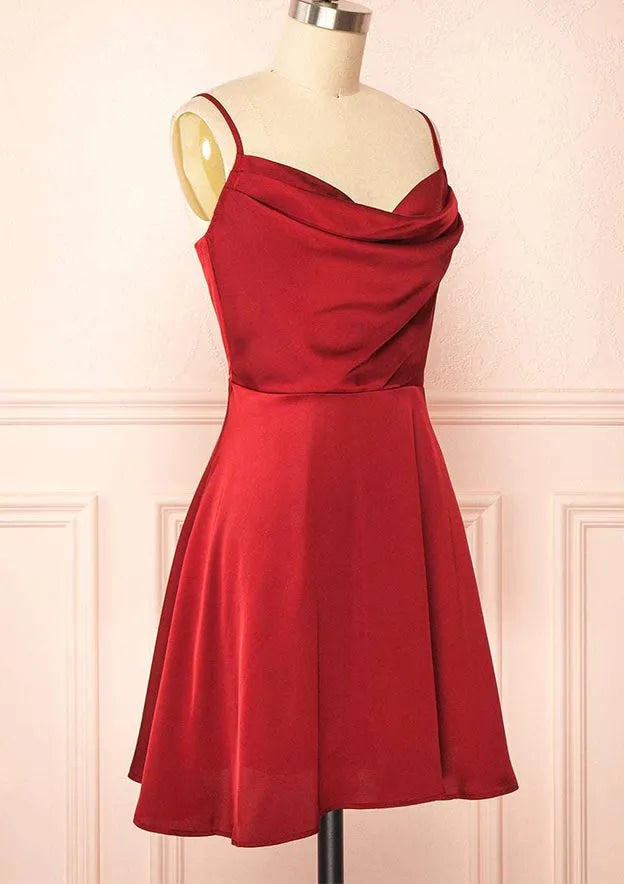 Cowl Neck Sleeveless Short/Mini Charmeuse Homecoming Dress with Pleated