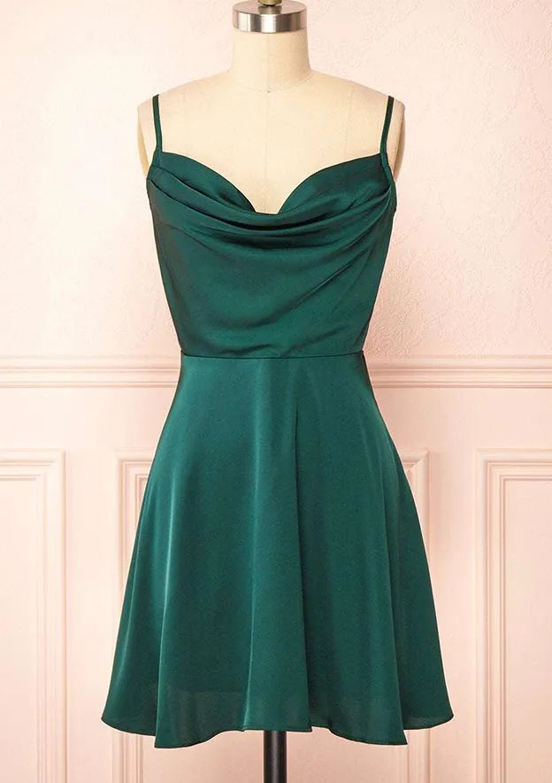 Cowl Neck Sleeveless Short/Mini Charmeuse Homecoming Dress with Pleated