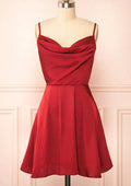 Cowl Neck Sleeveless Short/Mini Charmeuse Homecoming Dress with Pleated