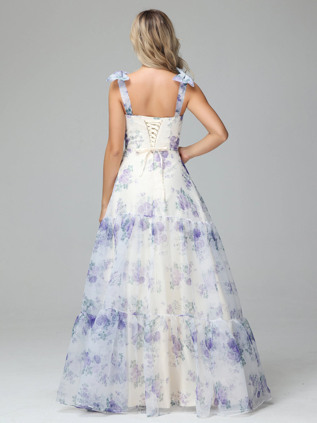 Floral Print Up Floor Length Wedding Guest Dresses