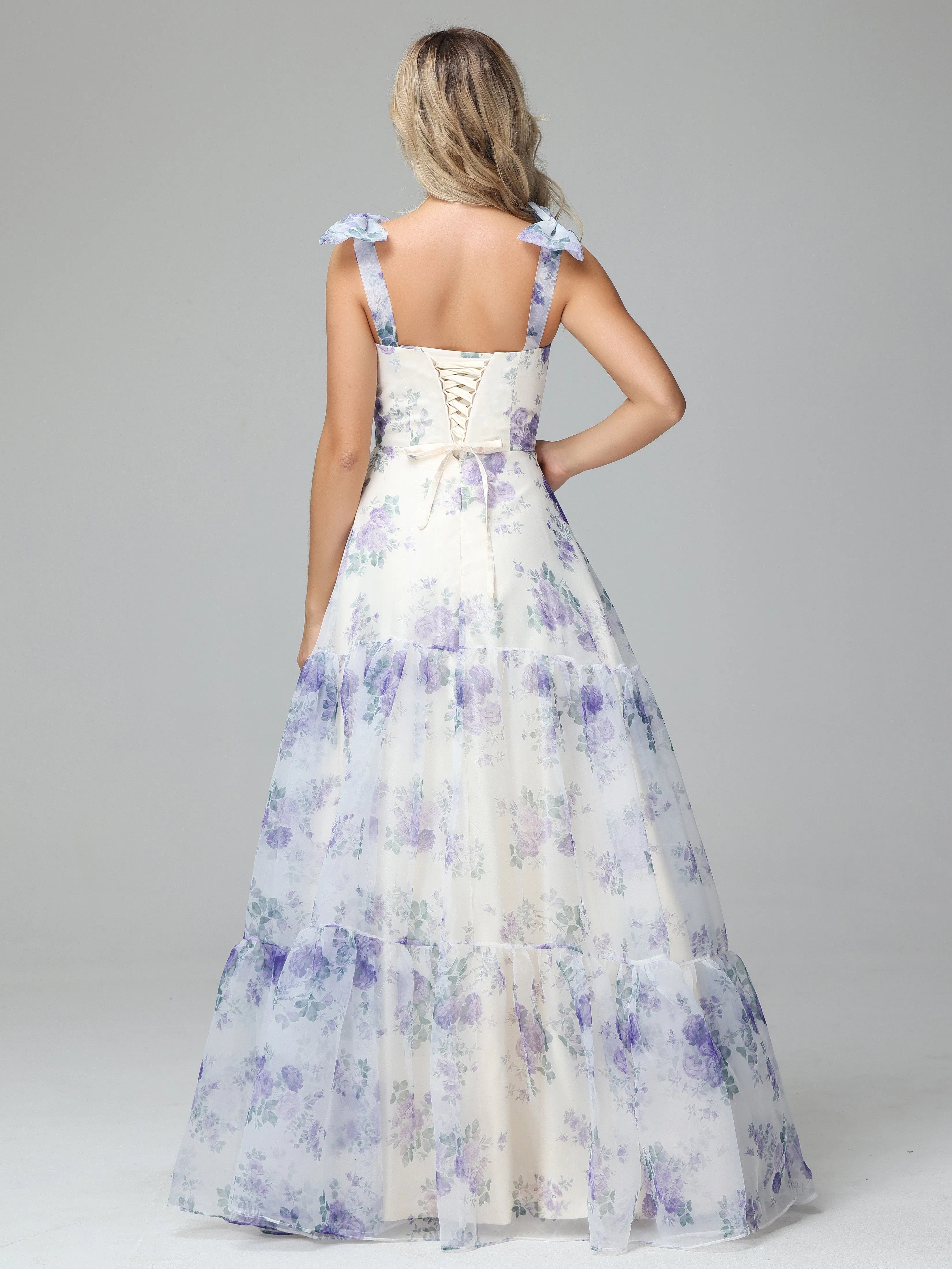 Floral Print Up Floor Length Wedding Guest Dresses