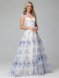 Floral Print Up Floor Length Wedding Guest Dresses