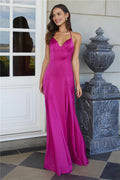 Pink Halter Tie Open Back Maxi Prom Dress With Slit Hot Sale