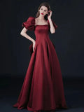 Wine Off-the-Shoulder Short Sleeves Wine Long Prom Dress With Bow