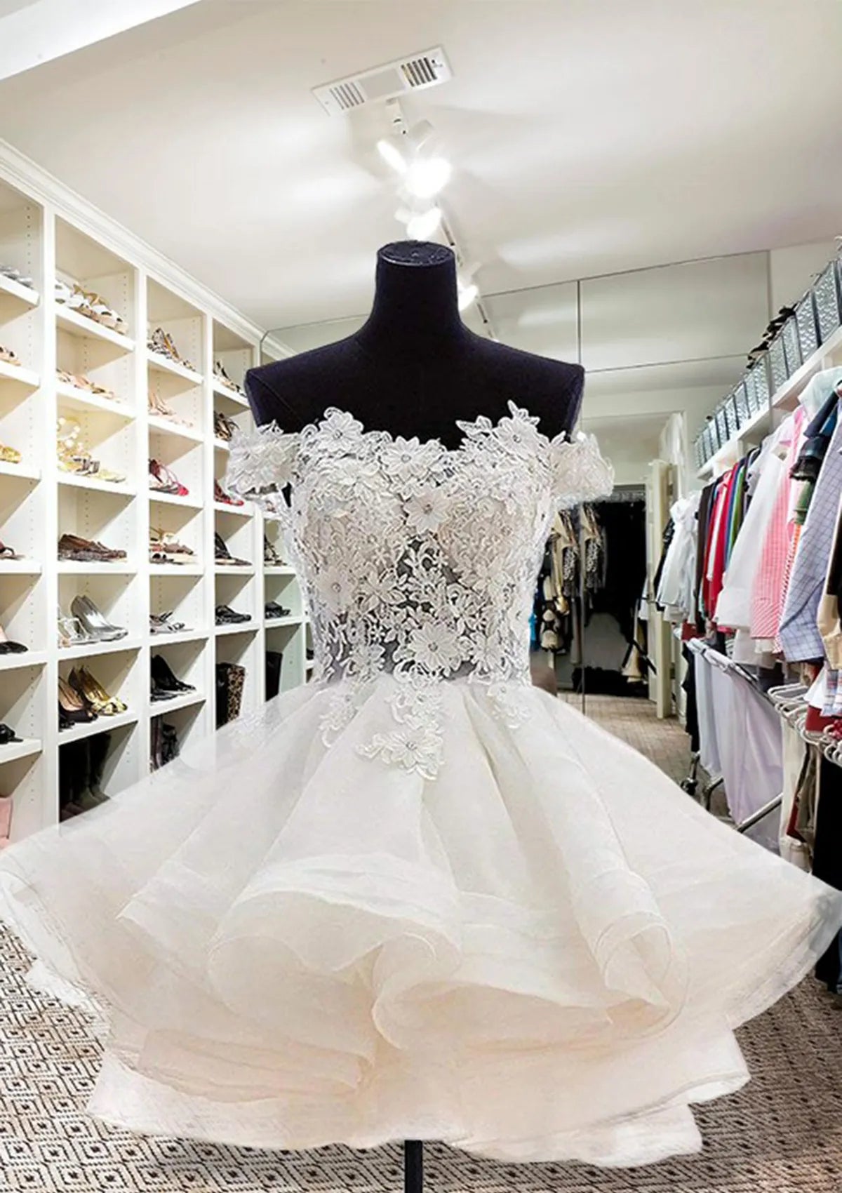 Off-the-Shoulder Sleeveless Short/Mini Homecoming Dress With Beading