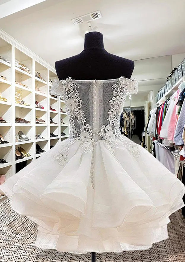 Off-the-Shoulder Sleeveless Short/Mini Homecoming Dress With Beading